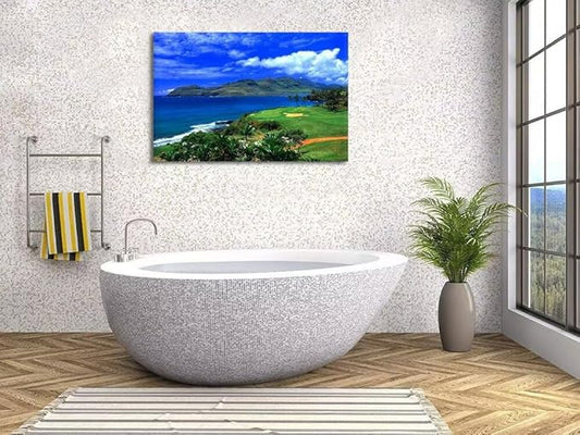 chenchenArt Lagoons Golf Course Wall Art for Living Room Bedroom Bathroom Home Decoration Hawaii Ocean Golf Course Picture Poster Canvas Prints Modern Artwork Framed Ready to Hang(18''H x 24''W)