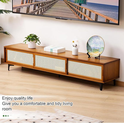TV Stand, Modern TV Cabinet Entertainment Center Media Shelf with Storage, TV Console Table with Plastic Rattan Door for Living Room,Bedroom Retractable 126-210CM,A