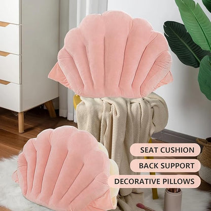 HOMBYS Shell Shaped Seat Cushion with Backrest, Cute Gaming Chair Cushion, Openable Shell Pillow, Throw Pillow & Decorative Pillow for Bed, Couch & Sofa, Ocean Theme Seashell Home Decor, (Pink)