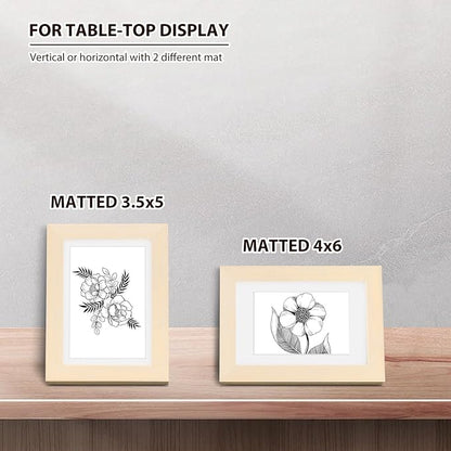 KINLINK 5x7 Picture Frame White Oak, Solid Light Wood Frames with Acrylic Plexiglass for 3.5x5/4x6 with Mat or 5x7 without Mat, Tabletop and Wall Display Photo Frame, Set of 4
