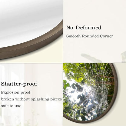 Wall Mirror Small Round Bathroom Mirror Metal Brushed Framed Rounded Corner Ative Hanging Mirror for Living Room Bedroom Entryway Farmhouse Caffee