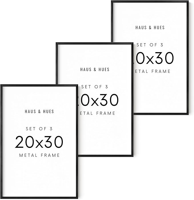 HAUS AND HUES 20x30 Black Metal Picture Frames - Features Premium Aluminum & Hanging Hardware, Shatterproof Plexiglass - Ideal for Home, Room, Office (20x30 in, Black, Set of 3)