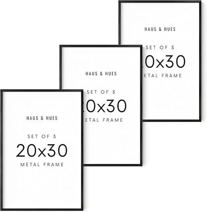 HAUS AND HUES 20x30 Black Metal Picture Frames - Features Premium Aluminum & Hanging Hardware, Shatterproof Plexiglass - Ideal for Home, Room, Office (20x30 in, Black, Set of 3)