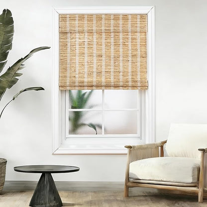 Motorized Bamboo Roman Shades, Motorized Blinds with Remote Compatible with Homekit, Alexa GoogleHome, Smart Wood Woven Shades for Indoor Windows, Customize, Shoreline Drift