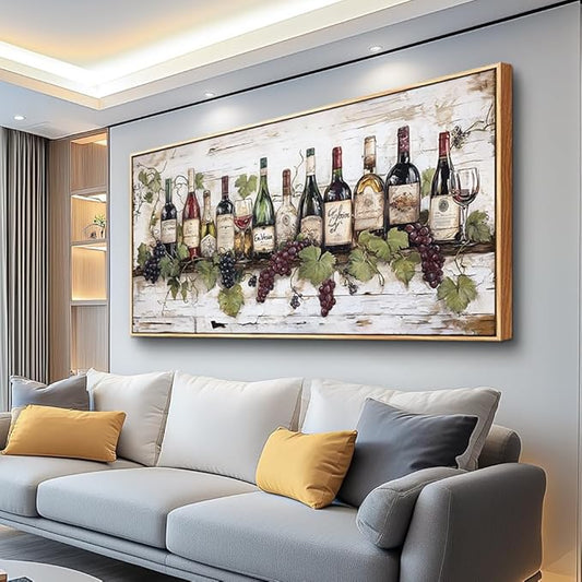 ZUITINGHUA Large Wood Framed Wall Decor For Living Room Canvas Wall Art For Kitchen Modern Wall Decorations For Bedroom Wine Landscape Paintings Wine Cabinet Pictures Artwork Home Decor 24x48 In