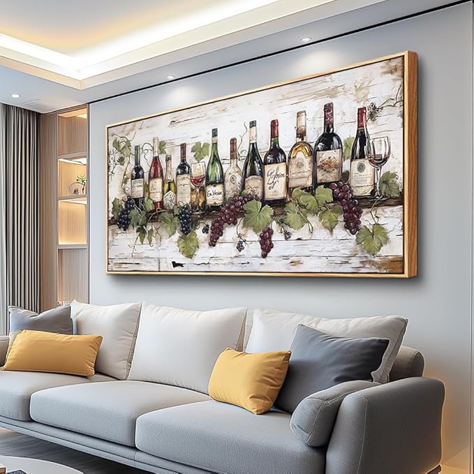 ZUITINGHUA Wood Framed Canvas Wall Art For Living Room Large Wall Decor For Kitchen Bedroom Decorations Wine Landscape Pictures Wine Cabinet Paintings Artwork Aesthetic Mural Home Decor 30x60 In