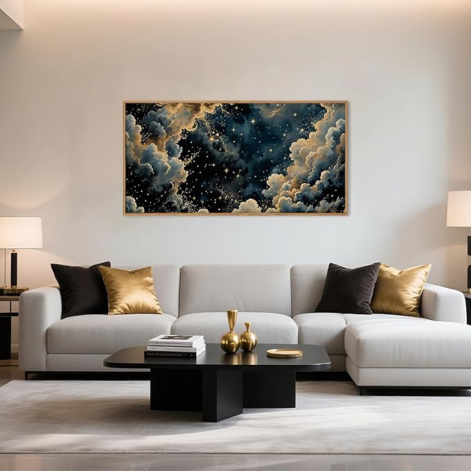 HPNIUB Dreamy Starry Night Sky Framed Wall Art Set,Moody Celestial Wall Decor,Modern Abstract Maximalist Gothic Printing,Natural Stars Illustrations Artwork for Living Room, Bedroom,Office-20''x40''