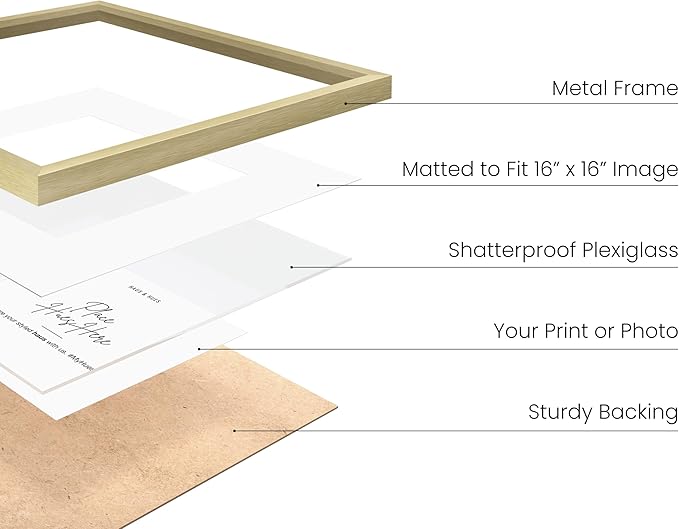 HAUS AND HUES 20x20 Gold Metal Picture Frames Matted to 16x16 - Features Premium Aluminum & Hanging Hardware, Shatterproof Plexiglass - Ideal for Home, Room, Office (20x20 in, Gold, Set of 3)