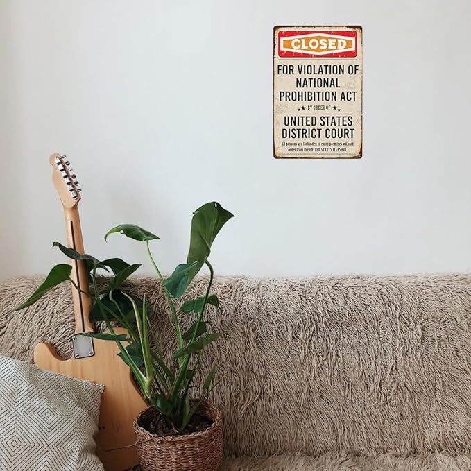 Closed Prohibition Sign Vintage Speakeasy Decor Metal Sign Prohibition Wall Art Decor 1920s Gift Speakeasy Signs Prohibition Decor 20s Party Decorations 8 X 12 Inches