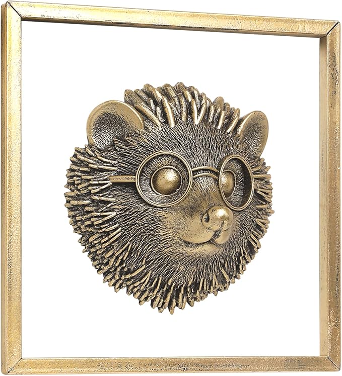 JJALIGHTS Exquisite Resin Animal Head Wall Sculpture (Gift Metal Frame) - Hedgie Imitation Copper Vintage Decor for Living Room, Bedroom & Office | Decorative Wall Hanging Art (Hedgehog)