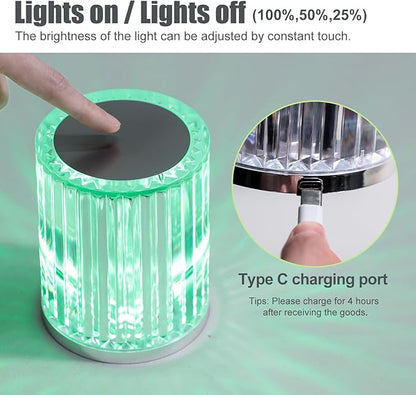 oneleaf Table Lamp Crystal RGB Modern LED Cordless,Rechargeable Battery Touch Desk lamp with Remote Control, Night Light for Couple Dinner/Restaurant/Bedroom/Camp (C-Short)