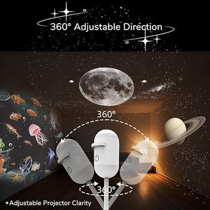 2-in-1 Galaxy Projector Night Light, USB Portable Starry Sky Night Light Projector for Bedroom, Mini LED Nightlight Wall Lamp for Kids & Adults, Dreamy Ceiling Decor (6 Projection Films)