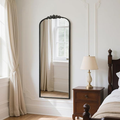 WallBeyond Arched Full Length Mirror Wall Mounted, 21x56 Inch Black Antique Mirror, Vintage Metal Frame Full Body Mirro for Bedroom, Living Room, Hanging or Leaning