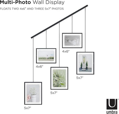 Umbra Exhibit Picture Frame Gallery Set, Adjustable Wall Collage Displays Five Photos (Two 4x6" and Three 5x7"), Set of 5, Black