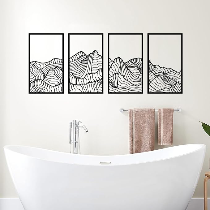 Resama Mountain Metal Wall Art Decor Large Mountains Line Wall Decor Minimalist Abstract Single Line Hanging Wall Sculpture for Living Room Bedroom Office