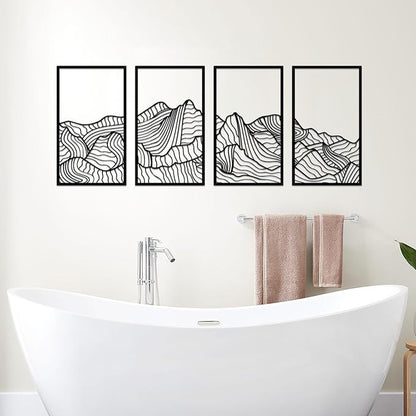 Resama Mountain Metal Wall Art Decor Large Mountains Line Wall Decor Minimalist Abstract Single Line Hanging Wall Sculpture for Living Room Bedroom Office