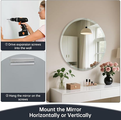 Frameless Round Mirror 30 Inch, Round Mirror with 1 inch Beveled Edge, Beveled Bathroom Mirrors for Vanity, Living Room, Entryways