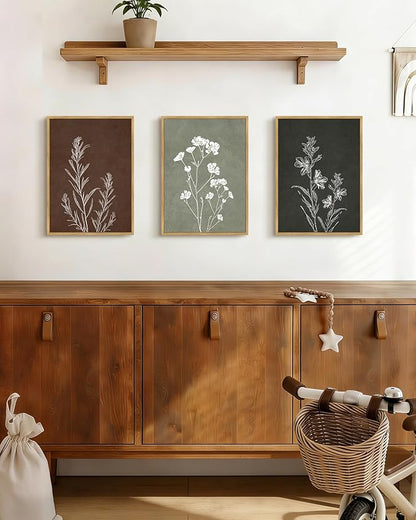 Drsoum Vintage Botanical Flower Boho Framed Wall Art Retro Floral Prints Wildflower Bohemain Neutral Rustic Artwork Kitchen Bedroom Ready to Hang 11x14in Natural Framed