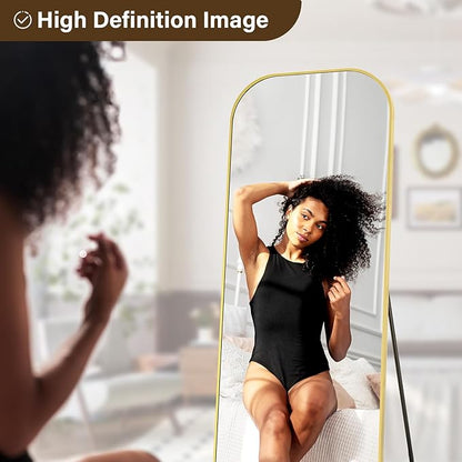XRAMFY Full Length Mirror, 71"x28" Floor Mirror Freestanding, Arched Floor Standing Large Mirror Full Body Mirrors with Stand for Bedroom, Hanging Mounted Mirrors for Living Room,Gold