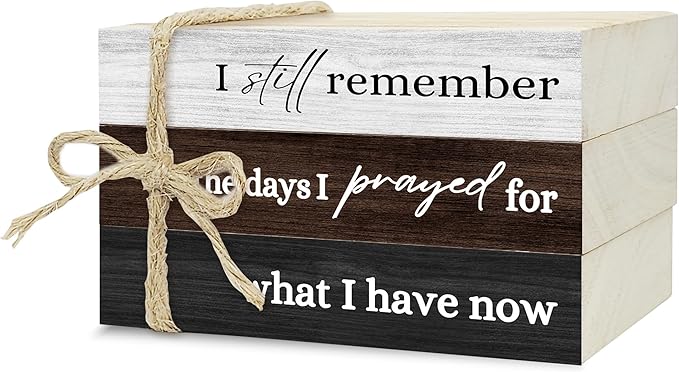 Decorative Books for Home Decor, Wood Book Stack for Table Decor, I Still Remember The Days I Prayed Decoration Books for Living Room Bookshelf Office, Farmhouse Stacked Books Decoration (L81)
