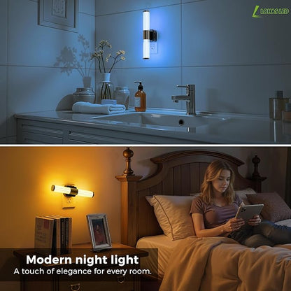 L LOHAS LED Night Lights Plug into Wall, RGB Color Changing Night Light for Kids, Acrylic Rotating Nightlight Dimmable with Light Sensor, for Bedroom Bathroom Hallway Children Christmas Party, 2 Pack
