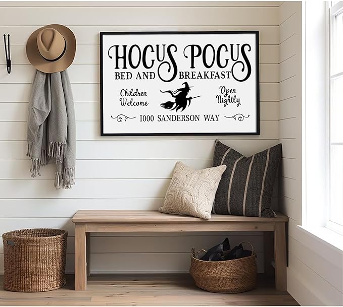 Pennclys Halloween Wall Art Prints Hocus Pocus Art Poster Halloween Canvas Pictures Wall Decor Vintage Farmhouse Artwork Painting for Bathroom Room Decoration 16x32 Inch (No Frame)
