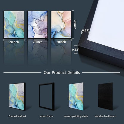 AHUASJART Abstract Wall Art For Living Room Large Wall Decoration For Bedroom Colorful Color Abstract Wall Paintings Office Wall Decor Pictures Modern Home Decor Set of 3 Black Framed Art Prints
