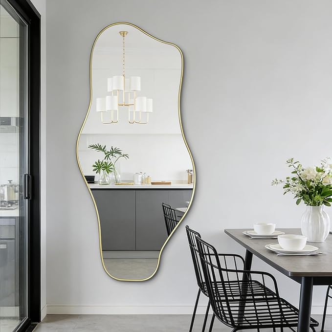 Irregular Mirror Full Length, 67"x31" Large Asymmetrical Tempered Glass Mirror, Gold Organic Frameless Wall Mirrors for Living Room Bedroom Hallway Entryway, Horizontal or Vertical Hanging