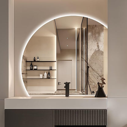 Niccy 40" LED Bathroom Mirror with Lights, Half Moon Led Mirrors, Irregular Backlit Mirrors for Entryway, Anti-Fog, Dimmable, Makeup Mirror, Explosion Proof, Round Lighted Vanity Mirrors, White Light