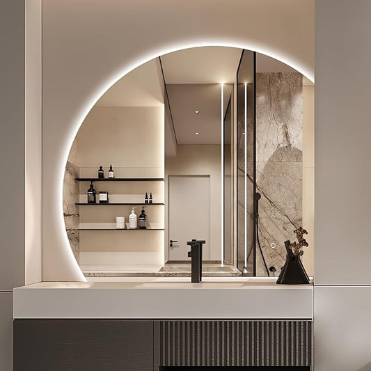 Niccy 40" LED Bathroom Mirror with Lights, Half Moon Led Mirrors, Irregular Backlit Mirrors for Entryway, Anti-Fog, Dimmable, Makeup Mirror, Explosion Proof, Round Lighted Vanity Mirrors, White Light