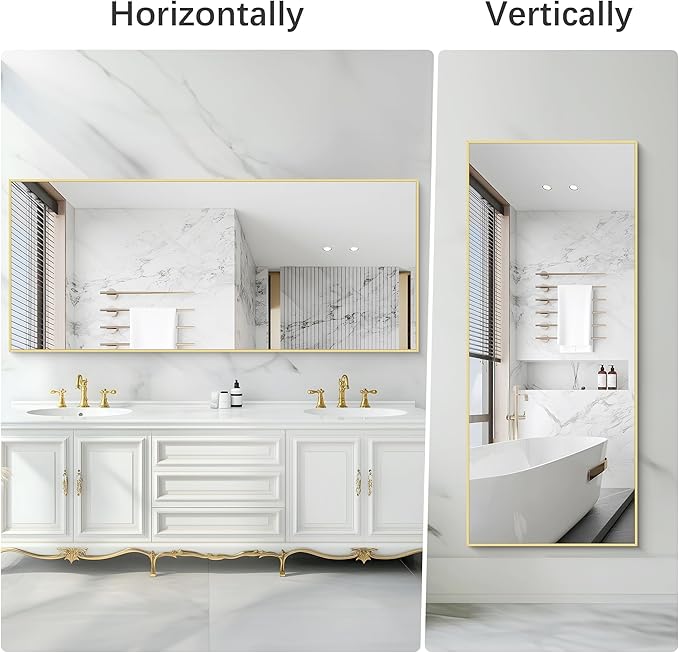 COFENY 36x72inch Bathroom Mirror, Gold Rectangle Mirror with Thin Metal Frame, Large Rectangular Wall Mirrors for Bathroom, Living Roomm, Hair Salon, Big Farmehouse Mirror Hang Horizontal/Vertical