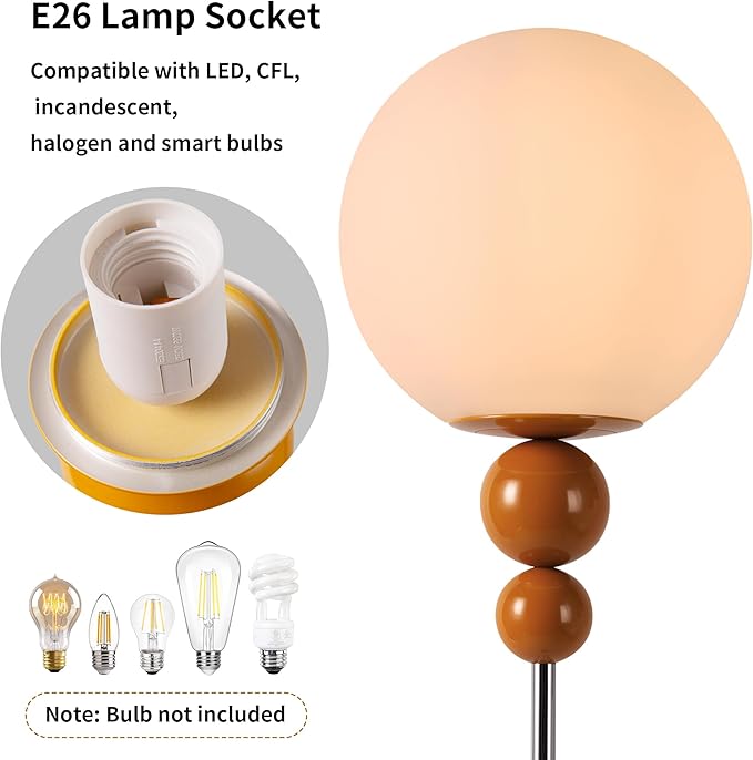 DEC LUCE DECOLUCE LIGHTING Modern Floor Lamps for Living Room, Globe Glass Shade Floor lamp for Bedroom, Standing lamp for Office, Corner(Orange)