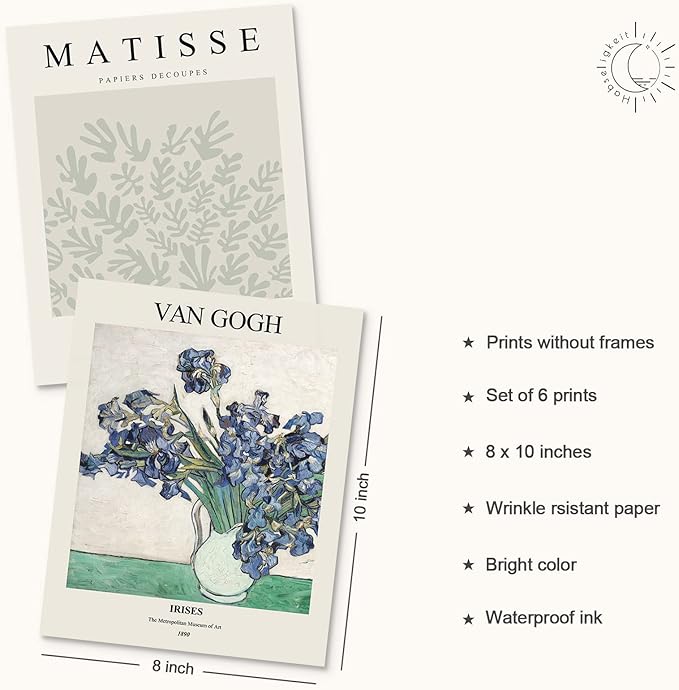 Habseligkeit Matisse Posters for Room Aesthetic, Flower Market Poster, Van Gogh Room Decor Aesthetic Vintage Prints for Wall Decor Unframed, 8x10in, Set of 6