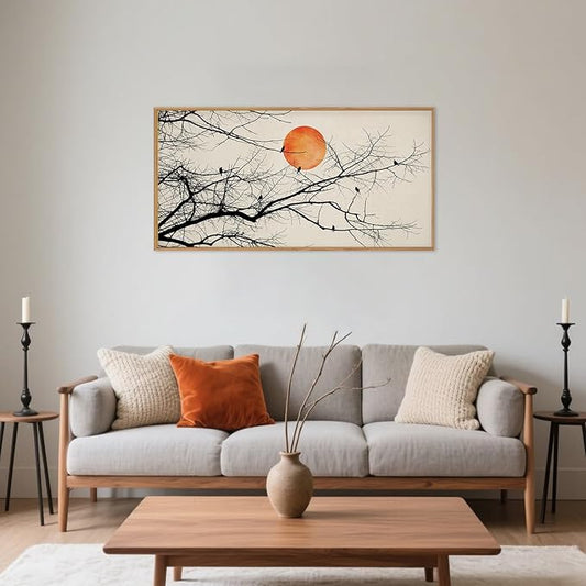 Large Vintage Tree Branch Framed Canvas Wall Art Set, Retro Tree Drawing Wall Decor, Nature Botanical Wall Painting, Neutral Landscape Art Print for Living Room, Bedroom, Office - 20"X40"x1