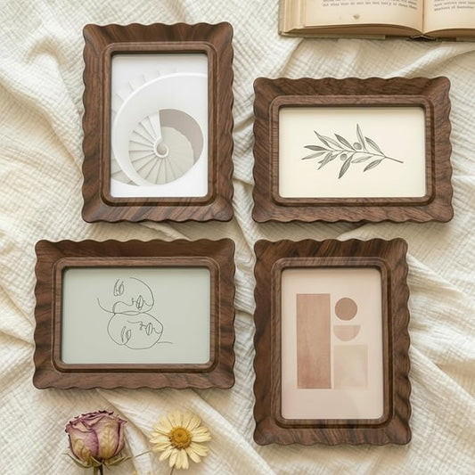 Novabright 4 Pcs 5 x 7 Inch Wood Scalloped Petal Picture Frame Vintage Photo Frame with Real Glass for Tabletop and Wall Display Home Decor Photo Gallery Family Friend Wedding Graduation Gift