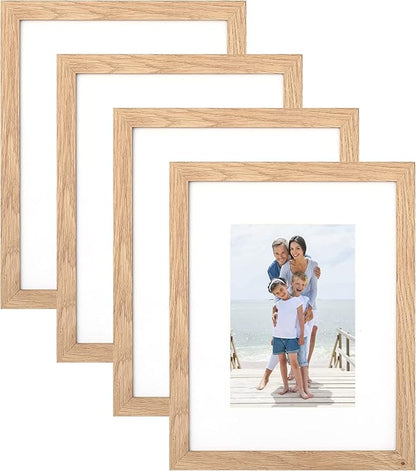 8x10 Picture Frame Set of 4, Made of Perspex Glass, Display Picture 5x7 with Mat or 8x10 without Mat, Wood Grain Photo Frame for Wall Mounting or Tabletop Display for Birthday Christmas Gifts