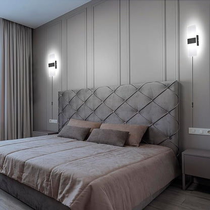 TRLIFE Wall Sconce Plug in, Modern Wall Sconces 12W LED Wall Sconce 6000K Cool White Acrylic Wall Mounted Light Wall Lights with 6FT Plug in Cord and On/Off Switch on The Cord(2 Pack, Black)