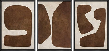 SIGNLEADER Framed Canvas Print Wall Art Set Brown Tan Retro Polygon Collage Abstract Shapes Illustrations Modern Art Geometric Zen Mid-Century for Living Room, Bedroom, Office - 16"x24"x3 BLACK