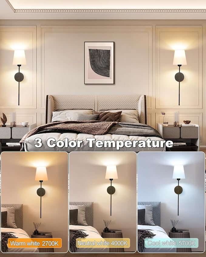 Adetu Wall Sconces Set of Two, Battery Operated Wall Sconce with RGB Dimmable Magnetic Bulbs and Remote, Rechargeable Wall Lights for Bedroom Living Room Hallway Decor