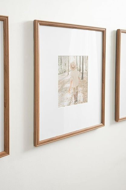 Kate and Laurel Adlynn Rectangle Picture Frame Set of 3; 16 x 20 matted to 8 x 10; Brown; Transitional Three-Piece Frame Set for Gallery Wall Frame Set in Living Room Wall Decor