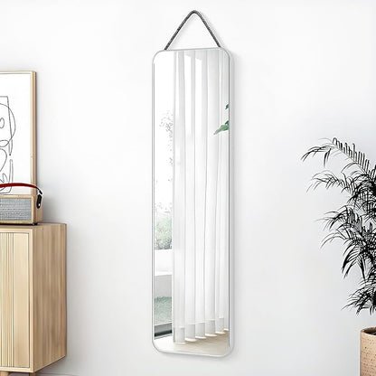SCWF-GZ 47x14 Mirror Full Body Length Door Hanging/Rope Hang/Wall Mounted Metal Frame Rectangle Mirrors for Bedroom Bathroom Dressing Living Room 47 inch Silver