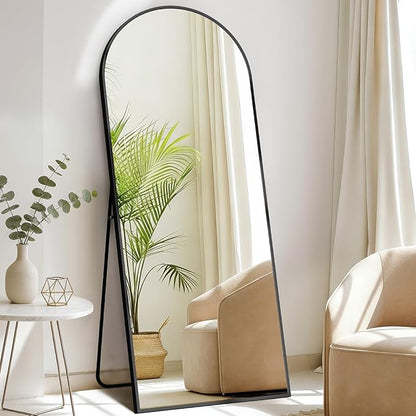 NEWBULIG Arched Mirror Full Length, 65"x24" Body Wall Mirrors with Shatter-Proof Glass, Upgraded Floor Standing Mirror, Hanging or Leaning, with Stand Aluminum Alloy Frame for Home Decor, Black