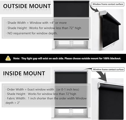 AOSKY Cordless Roller Shades Blackout Blinds for Windows Room Darkening Rolled Up Shades with Spring System, UV Protection Window Shades Door Blinds for Home and Office (28.5" W x 72" H, Black)