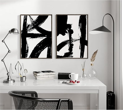 Tocliky Black and White Wall Art Abstract Modern Painting Minimalist Line Canvas Wall Art Decor Black And White Poster Abstract Artwork Prints for Living Room Bedroom 12x16 Inch Unframed Set of 2