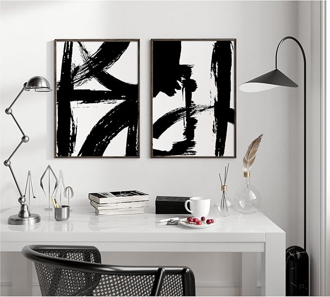 Tocliky Black and White Wall Art Abstract Modern Painting Minimalist Line Canvas Wall Art Decor Black And White Poster Abstract Artwork Prints for Living Room Bedroom 16x24 Inch Unframed Set of 2