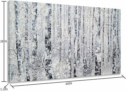 Yihui Arts - One Panel Canvas Wall Art Snowy White Forest Picture Art Print Winter Nature Landscape Painting Contemporary Artwork for Bedroom Living Room Office Wall Decor Framed Easy Hanging