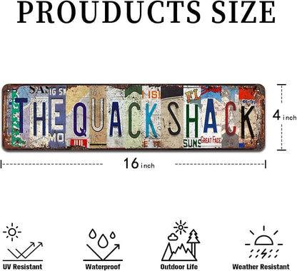 The Quack Shack Retro Metal Tin Sign - 16"x4" Duck Theme Vintage Wall Art for Home, Bar, Farmhouse, Office Décor