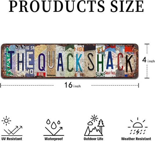 The Quack Shack Retro Metal Tin Sign - 16"x4" Duck Theme Vintage Wall Art for Home, Bar, Farmhouse, Office Décor