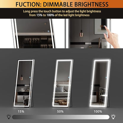 Hasipu Full Length Mirror with Lights, 61" x 22" LED Floor, Full Body Dressing Standing, Hanging Mounted Mirror, Round White