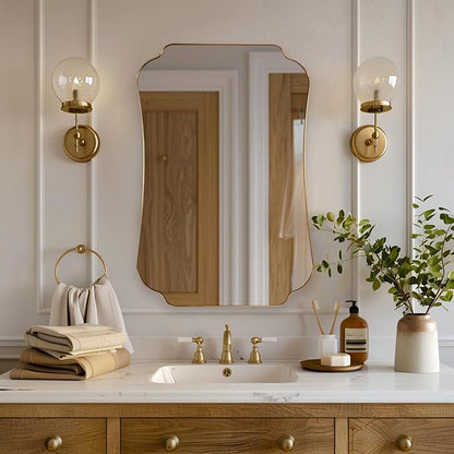 ANDY STAR 30x40 Inch Brushed Gold Bathroom Mirror, Luxury Brass Scalloped Wall Mirror with Stainless Steel Frame, Decorative Wave-Edge Vanity Mirror for Living Room, Entryway, Bedroom
